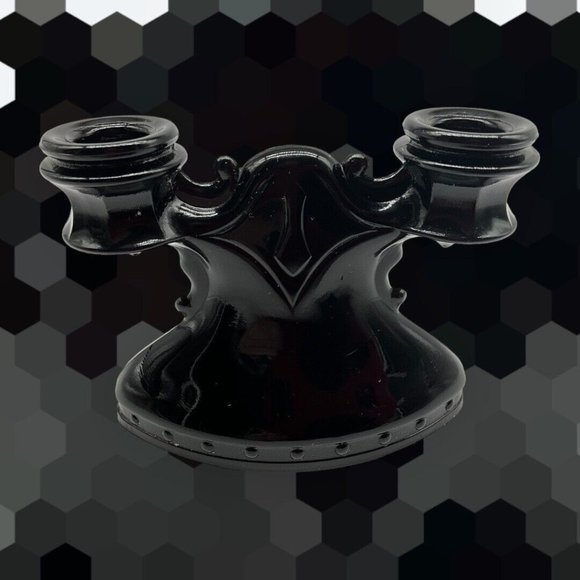 L.E. Smith Vtg Mt. Pleasant Black Amethyst Depression Glass Double Candle Holder - Picture 3 of 15
